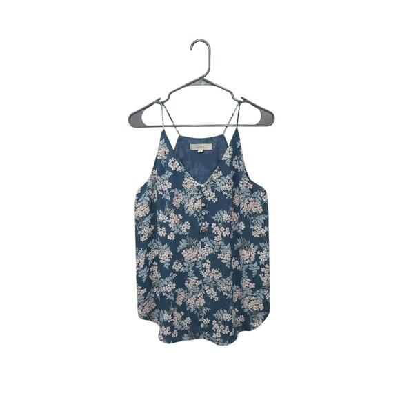 Loft Womens Blue Floral Sleeveless Tank Blouse Lined Size Medium Front Buttons - Picture 1 of 9